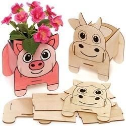 Blumentopf "Pferd, Schwein & Kuh" aus Holz (3 Stück ) Basteln mit Holz