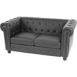 Luxus 2er Sofa Loungesofa Couch Chesterfield Edinburgh Kunstleder 160cm runde Füße, schwarz - black