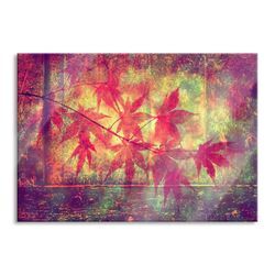 Pixxprint Glasbild Ast mit pinken Blättern
