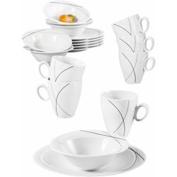 Frühstücks-Geschirrset SELTMANN WEIDEN "Service, Trio Highline (Teller, Schale, Kaffeebecher)" Geschirr-Sets Gr. 18 tlg., schwarz-weiß (weiß, grau, schwarz) Frühstücks-Geschirrset