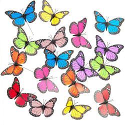 Gartendeko Schmetterling, 48er Set, Gartenstecker, 31cm hoch, Topfstecker, Outdoor Deko, Metallstab, pvc, bunt - Relaxdays