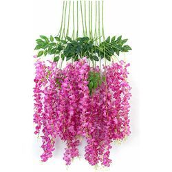 Glyzinien-Simulation, dekorativer Gehweg, Rattan, lila, rosa (12 Stäbchen), 110 cm, Blumen für den Zaun zu Hause, für die Dekoration von
