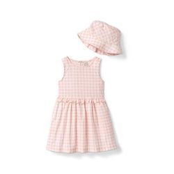 Kleid mit passendem Hut - Weiss/Kariert - Baby - Gr.: 86/92