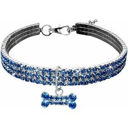 Minkurow - Haustierhalsband, elastisch, Strass, Strass, für kleine Hunde (30 x 5 cm)-Blau
