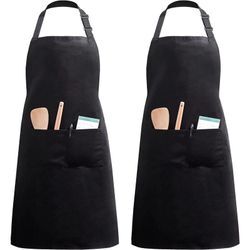 Rhafayre - Küchenschürze mit 2 Taschen, verstellbar, Hausmannskost, Schürzen für Damen, Herren, Koch, 2 Packungen (schwarz)