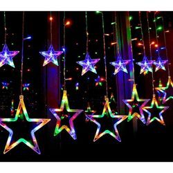 Led Vorhang mit beleuchteten Sternen 2,5Meter1Meter für Weihnachten Party Deko Schmuck Fensterdeko Schaufenster Girlande Dekoration - Bunt