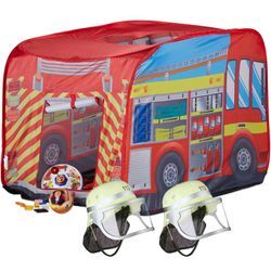 3 tlg. Feuerwehr Set, Spielzelt Feuerwehr, 2x Feuerwehrhelm Kinder, Kinderzelt für Drinnen & Draußen, ab 3, mehrfarbig