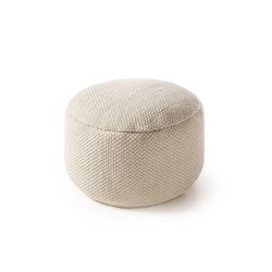 Handgefertigter Woll-Pouf Rocco Weiß 55x55x30 cm - benuta Pure