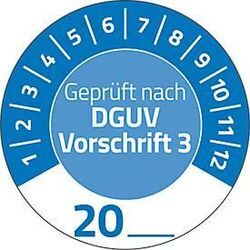 Avery Zweckform 7909 Prüfplaketten „DGUV Vorschrift 3“ 20__ zum Selbereintragen, extrem robust, Ø 30 mm, 80 Stück/10 Bogen, Vinylfolie, blau