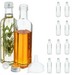 Flaschen zum Befüllen, 12er Set, leere Glasflaschen, für Likör, Öl, Saft, Schnapsflaschen, 250 ml, transparent - Relaxdays