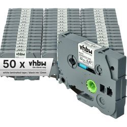 50x Schriftband-Kassette kompatibel mit Brother pt D200MA, D200SA, D200SN, D201, D201CS, D202, D200VP Etiketten-Drucker 12mm Schwarz auf Weiß - Vhbw