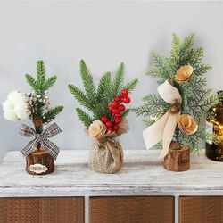 Hiasdfls - Mini-Weihnachtsbaum, 3 Stück Weihnachts-Tischbaum, künstlicher Weihnachtsbaum mit Ornamenten, Tannenzapfen, Bowknot und roten Beeren,