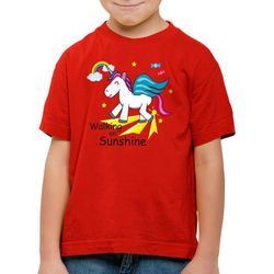style3 Print-Shirt Kinder T-Shirt Unicorn Walking on Sunshine Einhorn Regenbogen Fun Spruch