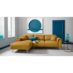 Ecksofa INOSIGN "Malaga L-Form" Sofas Gr. B/H/T: 276 cm x 85 cm x 169 cm, Struktur fein, Recamiere links, gelb (senf) Ecksofas Deckenoptik auf Recamiere und Armlehne