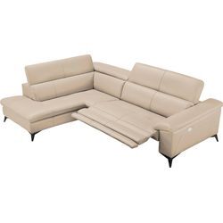 Ecksofa EGOITALIANO "Martine" Sofas Gr. B/H/T: 272 cm x 96 cm x 203 cm, Leder BULL, Ottomane links, mit elektrischer Rela x funktion-mit manueller Kopfteilverstellung, weiß (paper) Leder-Ecksofas mit Ottomane, elektrischer Relaxfunktion und Kopfteilverstellung