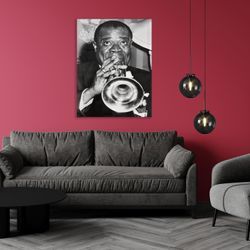 Acrylglasbild QUEENCE "Louis Armstrong" Bilder Gr. B/H/T: 40 cm x 60 cm x 0,4 cm, Schwarz-Weiß-Mann-Stars Hochformat, grau Acrylglasbilder Fine Art-Print in Galeriequalität