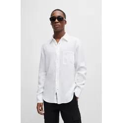 Langarmshirt BOSS ORANGE Gr. M, weiß (white100) Herren Shirts Langarm mit BOSS-Kontrastdetails
