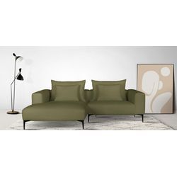 Ecksofa GUIDO MARIA KRETSCHMER HOME&LIVING "BENTE L-Form" Sofas Gr. B/H/T: 233 cm x 85 cm x 172 cm, Bouclé, Recamiere links, grün (oliv) Ecksofas wahlweise Recamiere links oder rechts, mit schwarzen Metallfüßen