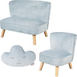 Kindersitzgruppe ROBA "Lil Sofa" Sitzmöbel-Sets Gr. Samt, blau (hellblau, sky) Kinder Sitzgruppen bestehend aus Kindersofa, Kindersessel und Dekokissen in Wolkenform