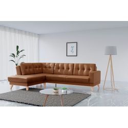 Ecksofa SIT&MORE "Lavida L-Form" Sofas Gr. B/H/T: 298 cm x 90 cm x 198 cm, Microfaser, Ottomane links, mit Kipper-mit Bettkasten-4 Rückenkissen-belastbar bis 660 kg, braun (cognac) Ecksofas wahlweise mit Kippfunktion und Bettkasten