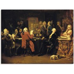 Leinwandbild ARTLAND "Voltaire im Lesezimmer des Café Procope." Bilder Gr. B/H: 80 cm x 60 cm, Menschen, 1 St., braun Leinwandbilder auf Keilrahmen gespannt
