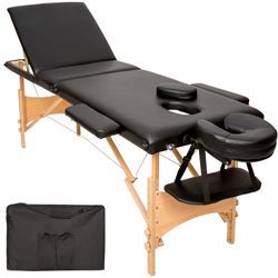 tectake® 3 Zonen Massageliege, mit Holzgestell, verstellbare Ablagen für Kopf und Arme, 210 x 95 x 62 - 84 cm