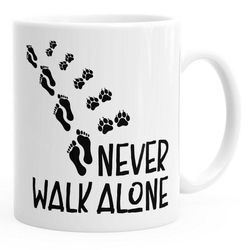 MoonWorks Tasse Kaffee-Tasse Never walk alone Hund Pfoten Hundepfoten Pfotenabdrücke Hundebesitzer MoonWorks®