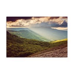 Sinus Art Leinwandbild 120x80cm Landschaft Berge Wiesen Krim Wolken