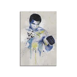 Sinus Art Leinwandbild Muhammad Ali Splash 90x60cm Kunstbild als Aquarell auf Leinwand