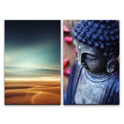 Sinus Art Leinwandbild 2 Bilder je 60x90cm Wüste Sahara Buddha Meditation Kraft Geist Seele